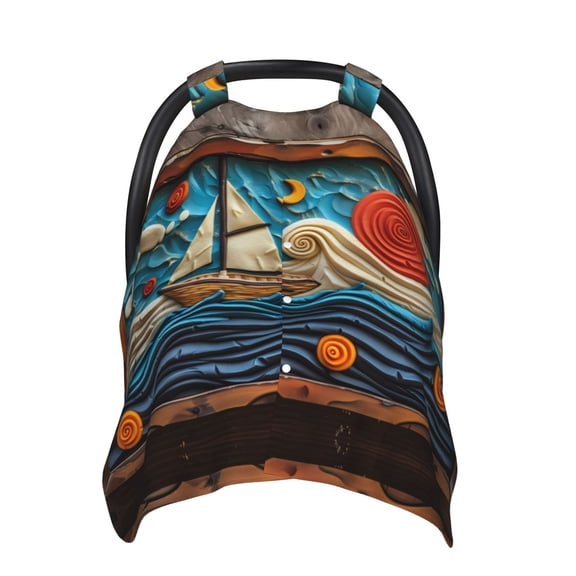 Car Seat Cover Baby - Whimsical Sailboat Ocean Art Breathable Infant Car Seat Cover for Baby Carseat, Lightweight Comfort Baby Essentials Must Haves Newborn Stuff for Girl Boy