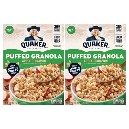 (2 pack) Quaker Puffed Granola Apple Cinnamon, 17 oz