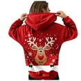 thumbnail image 1 of Chandail en Molleton de Noël pour Femmes à Capuche Cardigan Chaud Mignon Imprimé Pull Contrasté Blouse Col Rond Veste de Mode Mi-Longue, 1 of 6