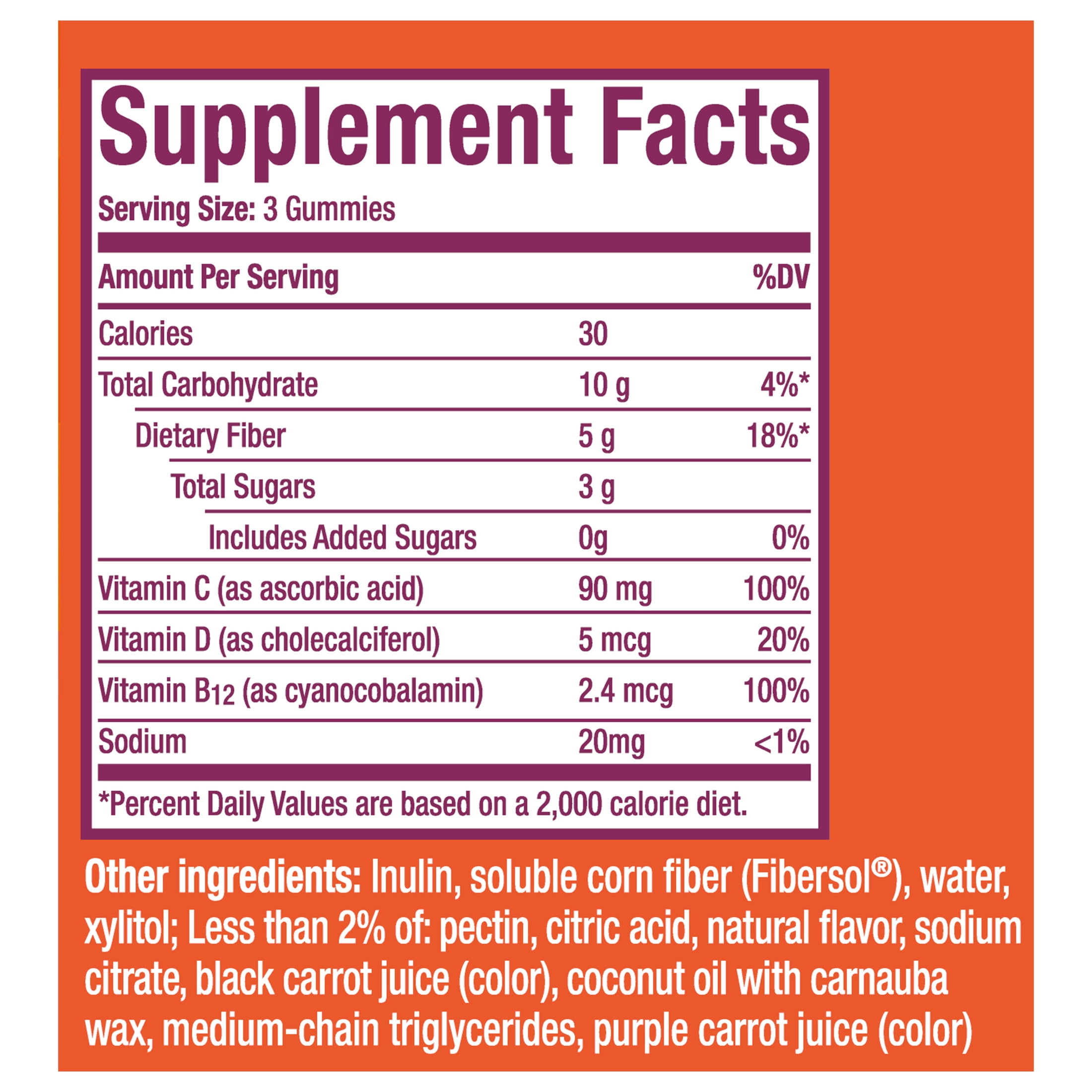 Metamucil Fiber Gummies, Prebiotic Fiber Gummies Plus Vitamins Citrus Berry, 72 Count