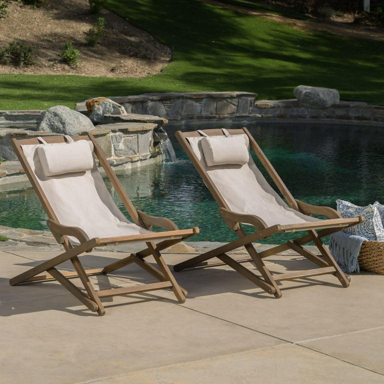 Northland Outdoor Wood and Canvas Sling Chair Set of 2 Beige