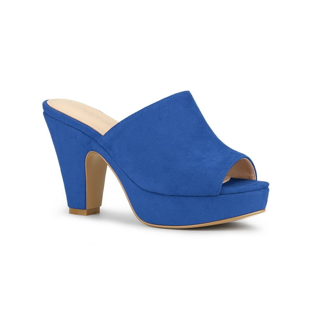 BLISSFUL STEP Women's Shoes Chunky Platform Open Toe Slides Block Heel Sandals Deep Blue 10