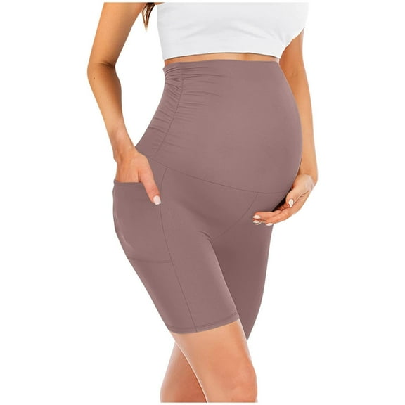 SHTXOZHI Maternity Shorts Over Belly with Pockets High Waisted Athletic Yoga Pregnancy Shorts