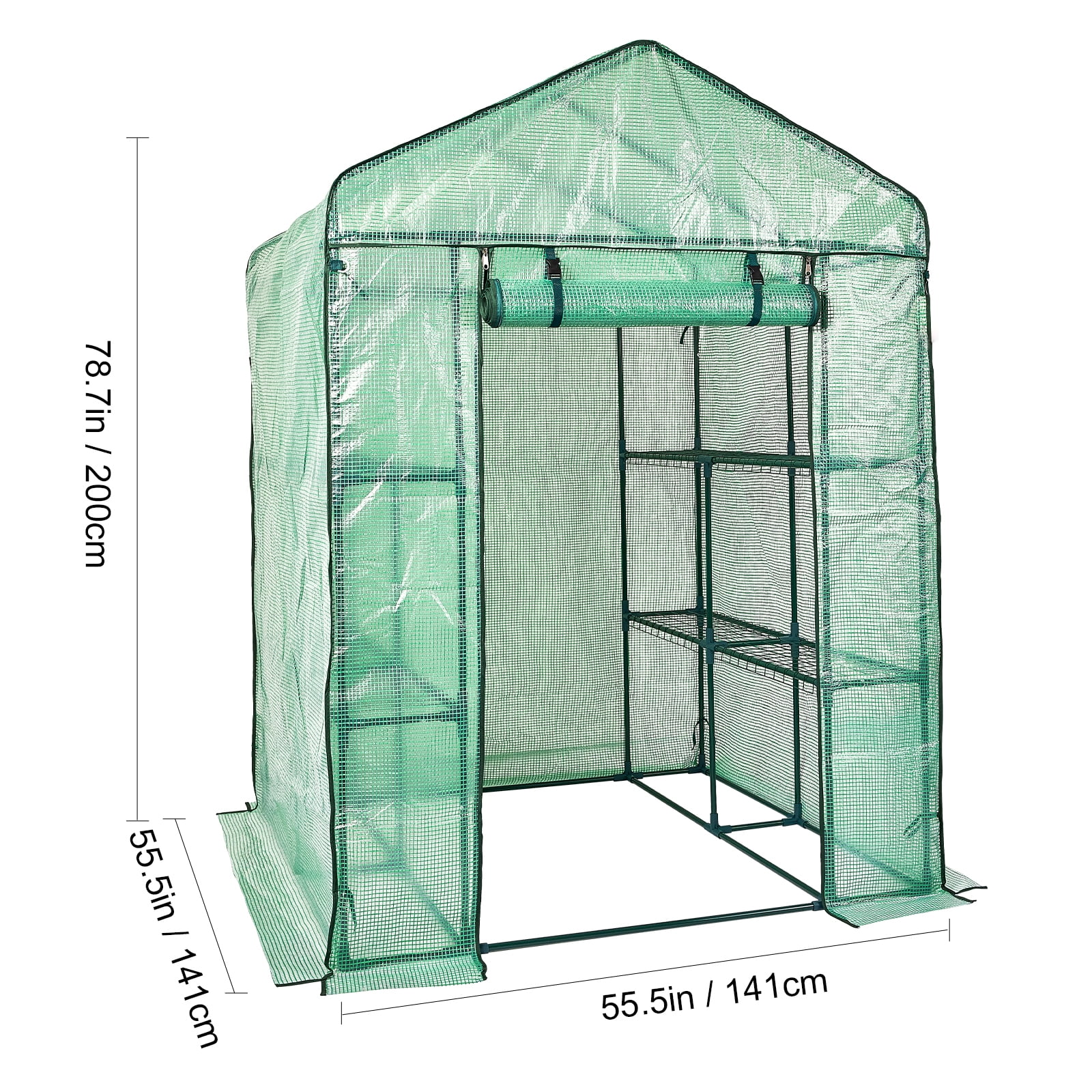 KFFKFF Portable Walk-in Greenhouse Green House with Shelves 4.6 x 4.6 x 6.6 ft