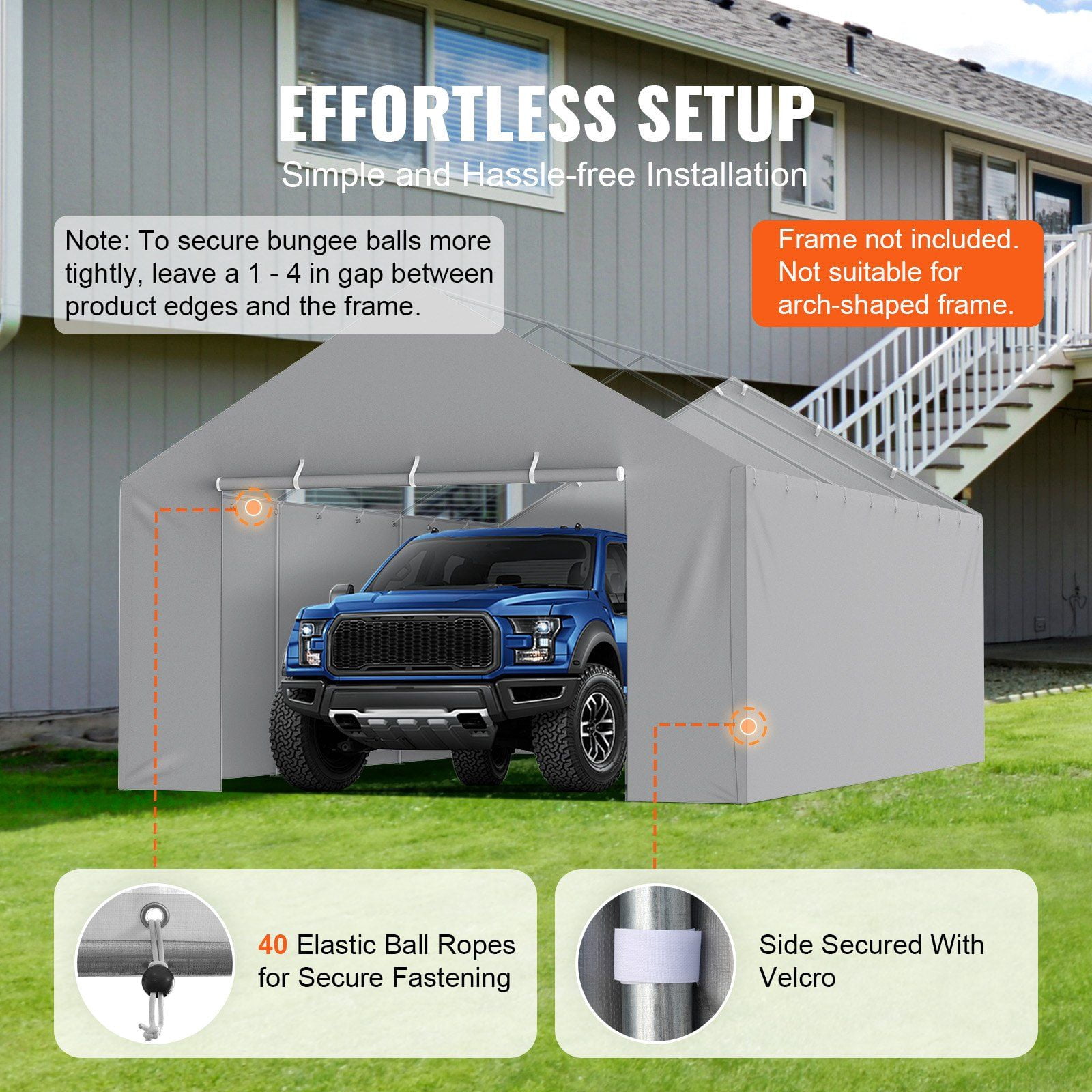 Carport Replacement Canopy Sidewall 13 x 20 ft Heavy Duty Waterproof UV Protective Grey Easy to Install