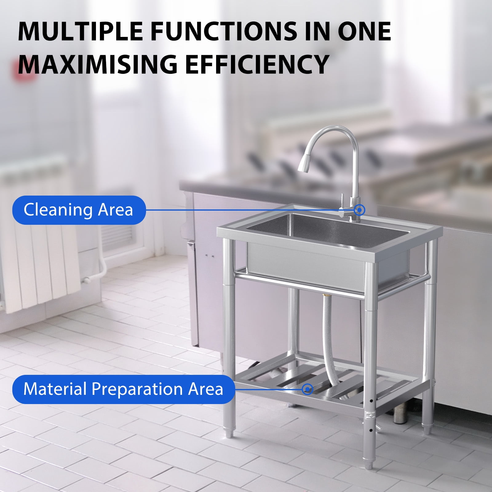 Garvee Utility Sink,28"Dx20"Wx24"H,Stainless Steel Sink with Hot & Cold Hoses,Storage Shelve,Faucet for Kitchen,Laundry Room,Backyard,Garage