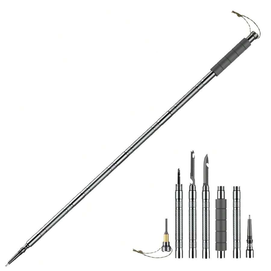 7 IN 1 Trekking Pole Tactical Walking Stick Retractable Outdoor Multitool GearTrekking Lightweight Aircraft Aluminum Collapsible Survival Hiking Pole For Women Men Seniors Camping Backpacking Grey