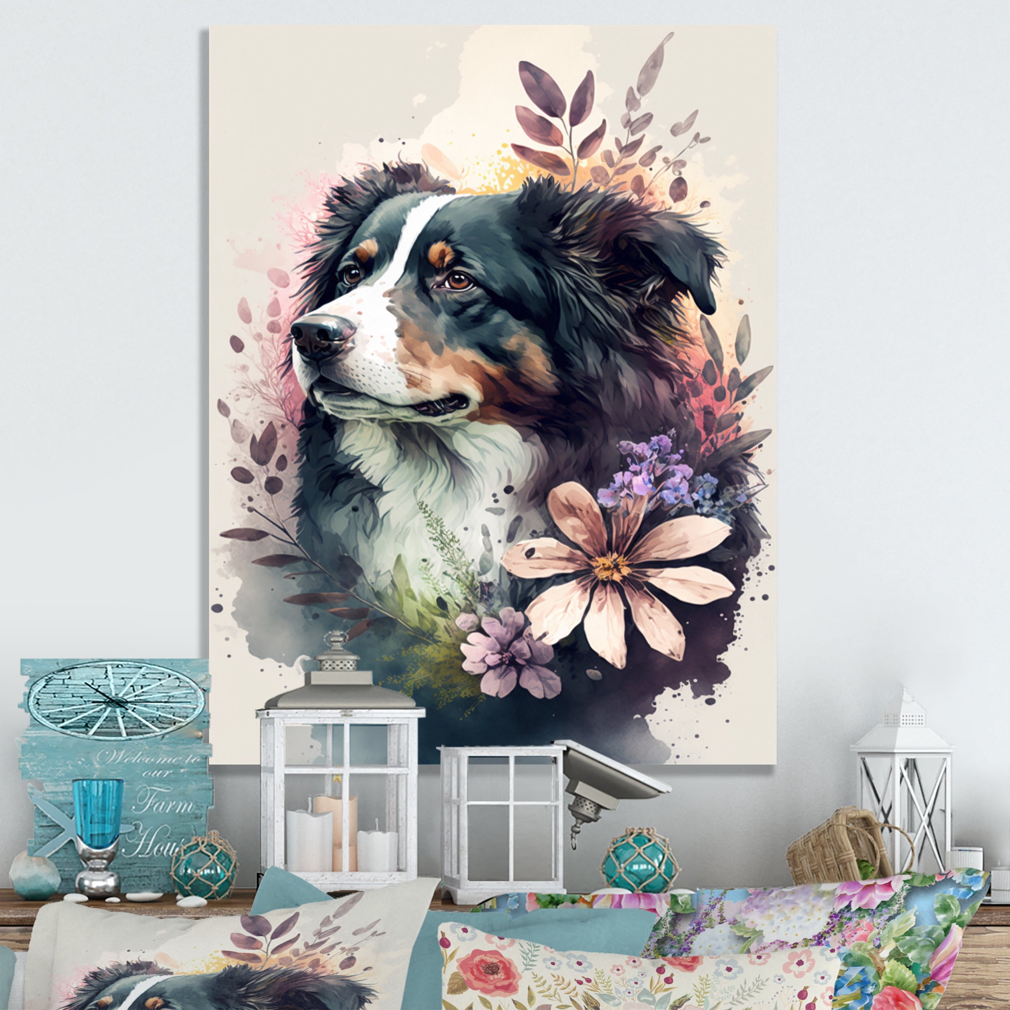 Designart Cute Bernese Floral Art Canvas Wall Art