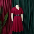 thumbnail image 3 of AURA Plus Size Trumpet Sleeve A Line Midi Dress High Waist Belted Crewneck Solid Color Summer Casual Elegant Dress, 3 of 8