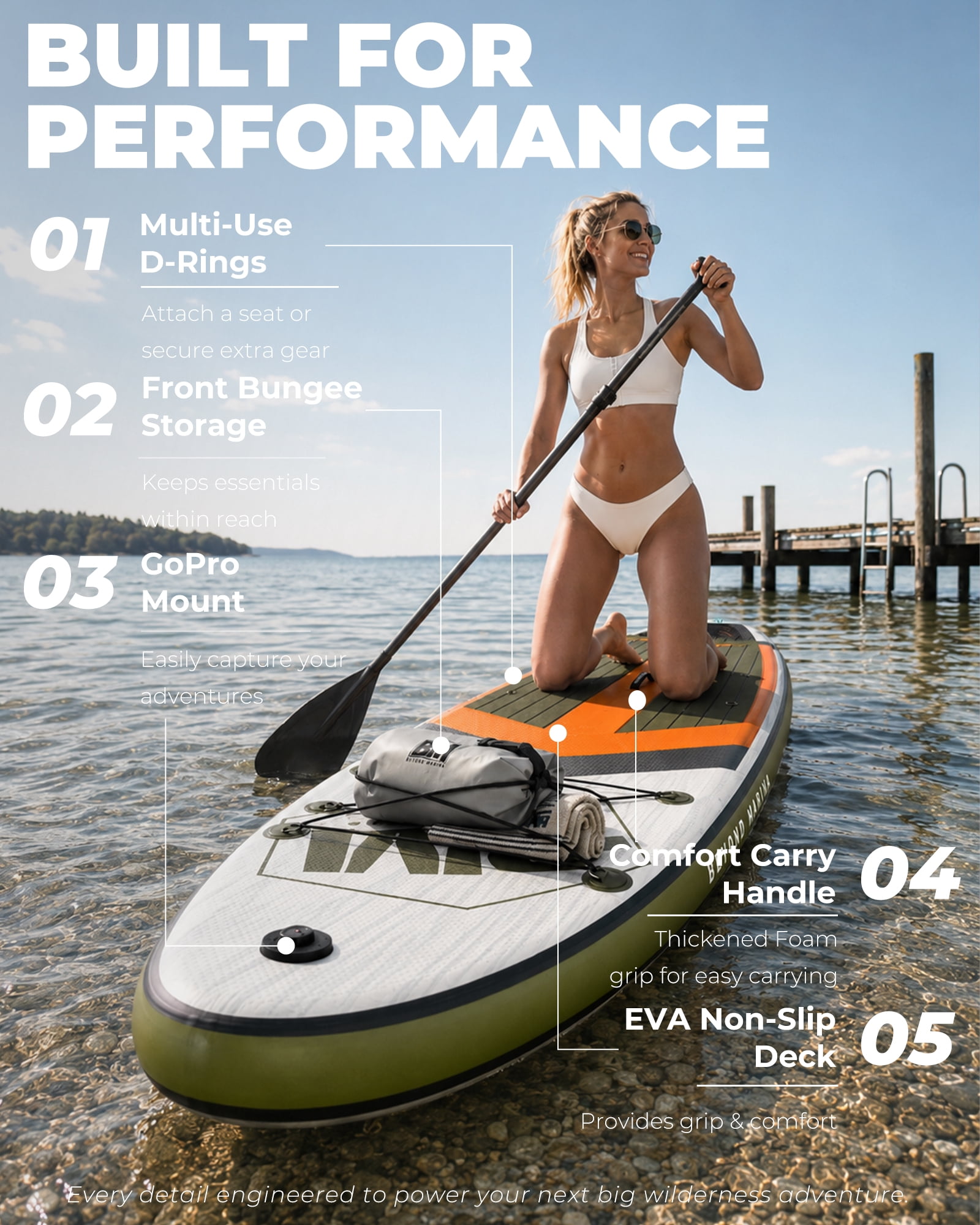 10'6" Inflatable Stand Up Paddle Board for Adults, Non-Slip EVA, Camera Mount, Cold Wood