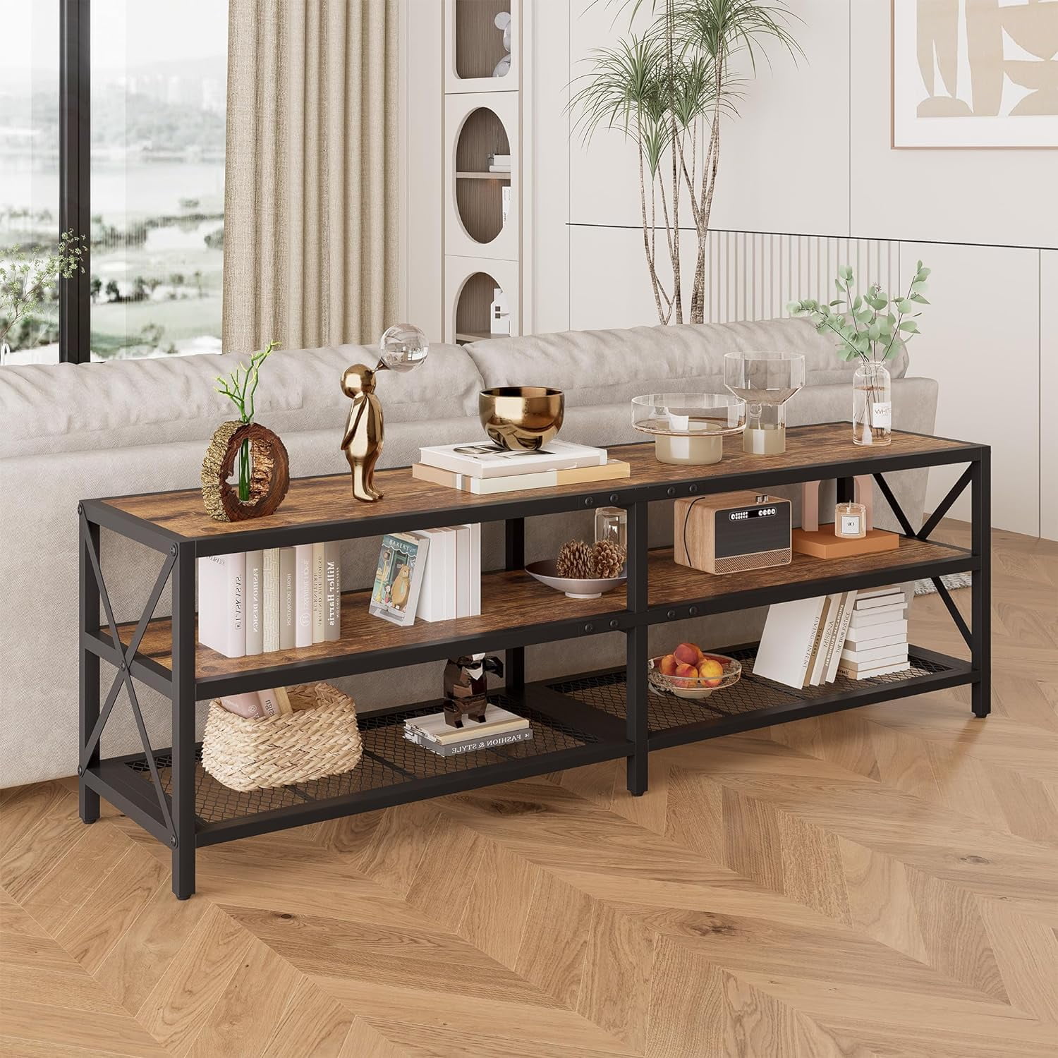 Winkalon TV Stand for TV up to 75 Inch,Wood TV Console Entertainment Center for Living Room,Bedroom,Rustic Brown