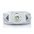 thumbnail image 2 of Gem Stone King 1.53 Ct Round Green Prasiolite Blue Diamond 925 Sterling Silver Men's Ring, 2 of 2