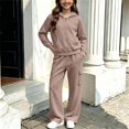 thumbnail image 2 of YUNLIUU Girls Sweatsuit Fall Winter Kid Zip Up Hoodie And Cargo Sweatpants Set,130=7-8Years,Khaki_01, 2 of 4
