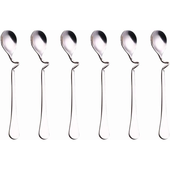CATPAN 6pcs Hanging Coffee Spoons, Bending Handle Jam Spoons Stainless Steel Honey Dessert for Tea Coffee Dessert
