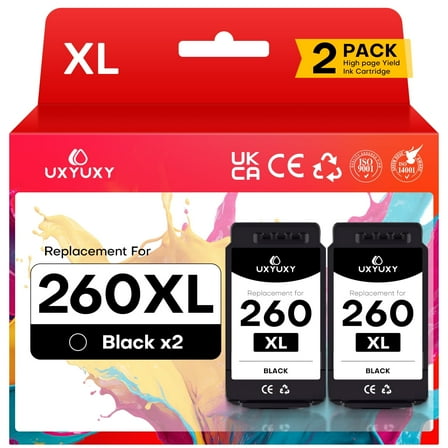 260XL PG260 XL Black Ink Cartridge Compatible with Canon PG 260 Ink for Printers TS6420 TR7020 TS5320 (2 Black)