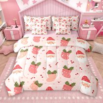 Manfei 3D Santa Claus 7-Piece Twin Bedding Sets, Magic Christmas Socks Bedding Comforter Set, Teens Kids Boys Girls Reversible Sheet Sets, Microfiber Bedroom Decor