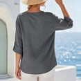 thumbnail image 5 of Admvng Womens Top Split V Neck 3/4 Sleeve Pocket BlouseSolid Color Lightweight Casual Summer Shirt, 5 of 6