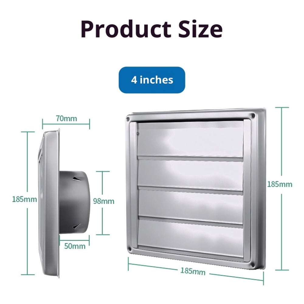 4 Inch Stainless Steel Dryer Vent Cover - Air Vent Gravity Moving Flap Grille,Stainless Steel Outdoor Exterior Wall Air Vent Cover for Bathroom Exhaust Vent Office Home