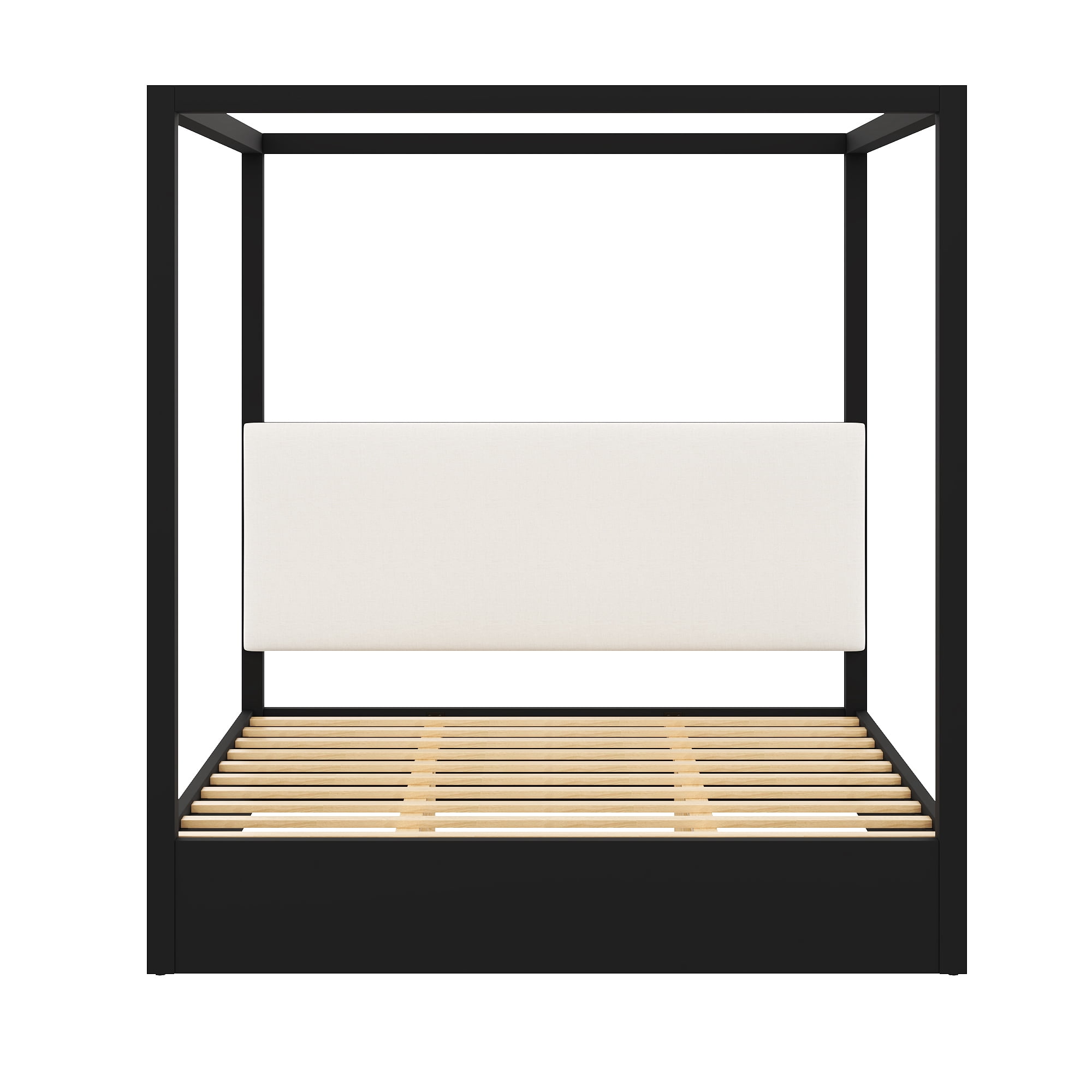 Euroco Wood King Size Canopy Bed with Upholstery Headboard, Espresso