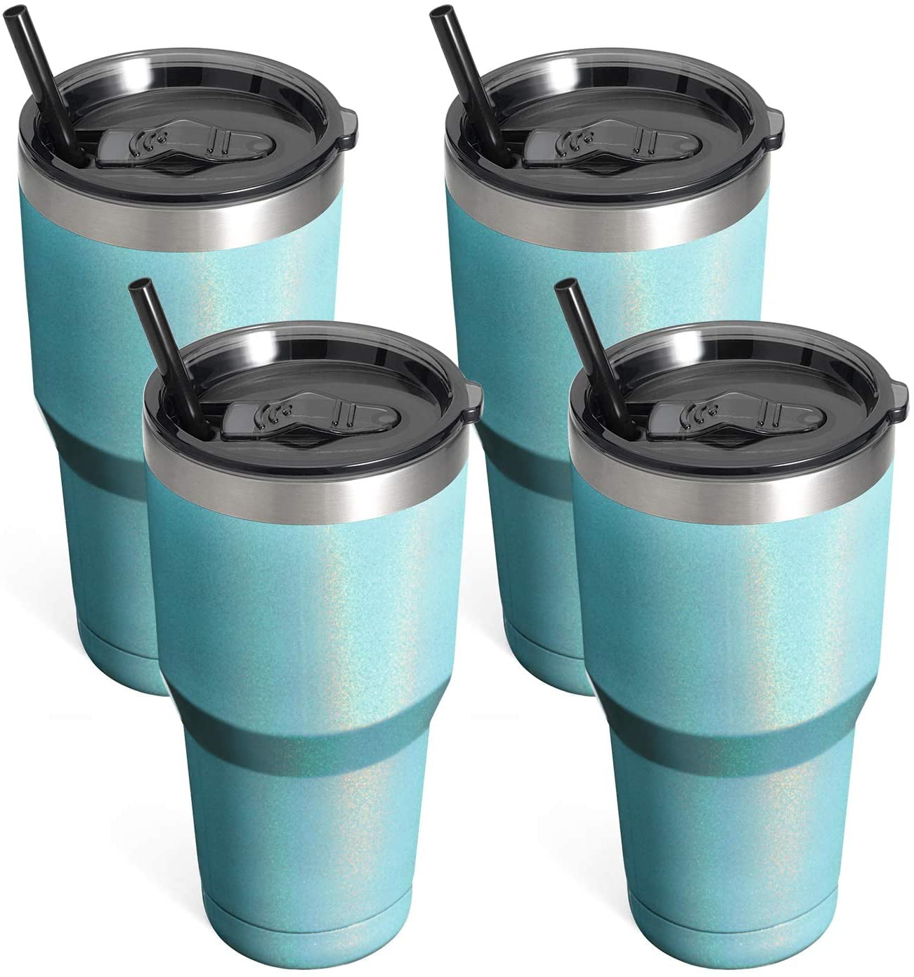 Stainless Steel Double Vacuum Coffee Tumbler Cup Teal 1 pack Party Travel Zibtes 30oz Insulated Tumbler With Lids and Straws Powder Coated Travel Mug for Home Office