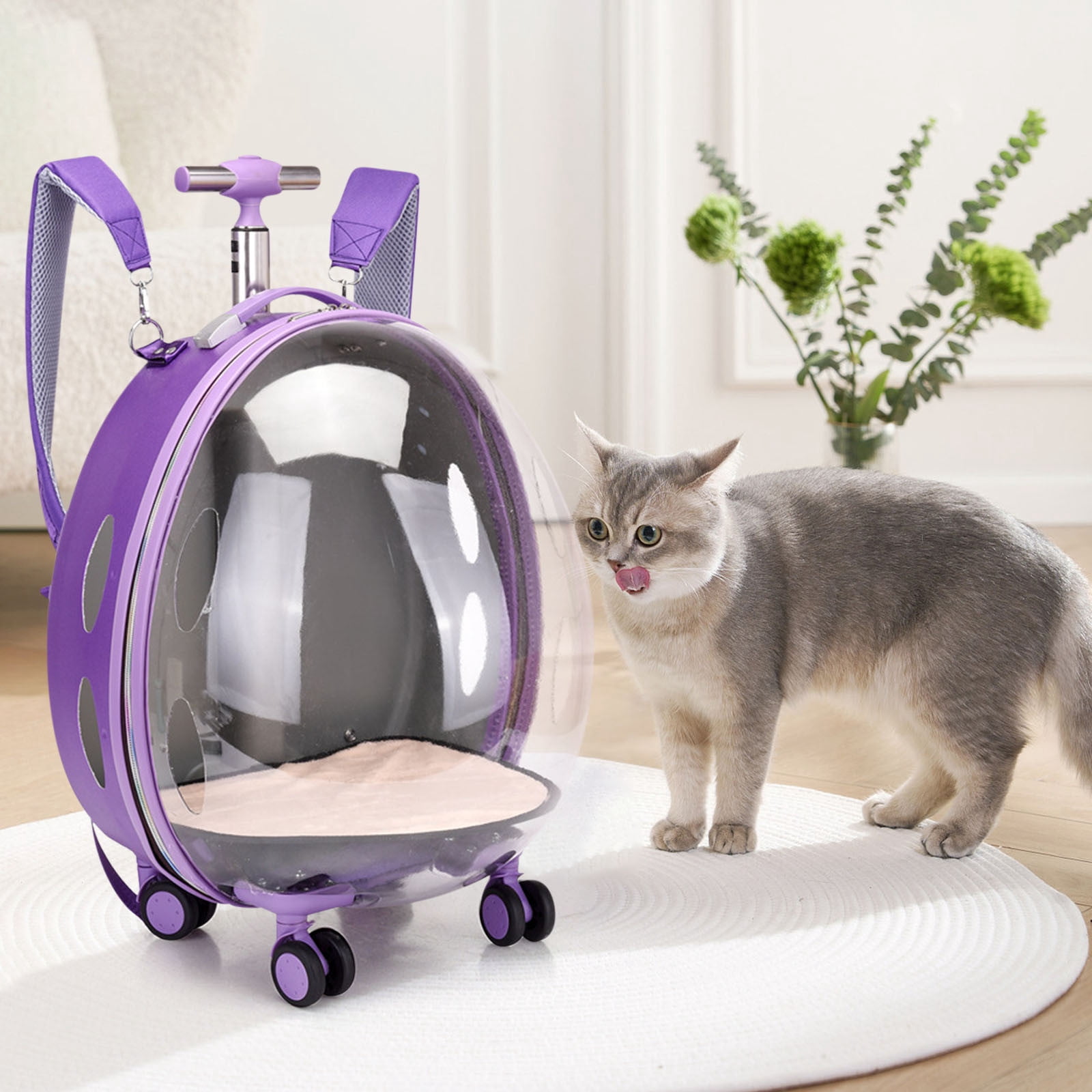FYTPOV Cat Carrier Dog Carrier, Clear Pet Carrying Bag Breathable, Pet Trolley Case with Wheels and Telescopic Handle for Travel Camping