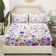 thumbnail image 3 of Purple Flower Bed Sheets Set Full,Wildlife Sheet Set,Cottage Floral Sheets,Butterfly Flat Fitted Sheet with 2 Pillowcases Deep Pockets, 3 of 6