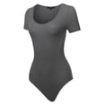 thumbnail image 2 of A2Y Women's Lightweight Crew Neck Rayon Short Sleeve Bodysuit Charcoal S, 2 of 6