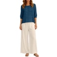 thumbnail image 6 of Linen Sets for Women Cute Summer Flowy Matching Suit Boho Flowy Embroidered Tops Wide Leg Pants Casual Sets, 6 of 6