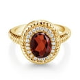thumbnail image 2 of Gem Stone King 2.39 Ct Oval Red Garnet 18K Yellow Gold Plated Silver Halo Engagement Ring (Size 8), 2 of 3