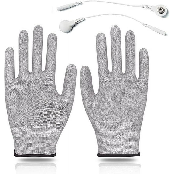 Pair of Conductive Silver Fiber Gloves Grounding Massage Gloves Static Relief Pressure Touch Screen with Includes Grounding Wire