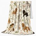 thumbnail image 2 of Pastoral Horses Floral Wreaths Cream, Rustic Farmhouse Horse Scene, Warm Flannel Blanket for Ranch House and Living Room, Horse Lovers Friendship Gift, Rustic Home Decor, 2 of 9