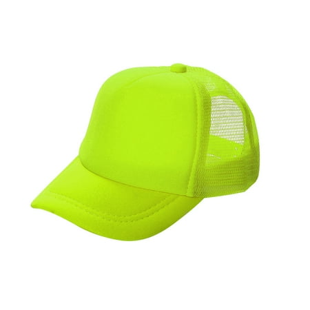 Poly Mesh Cap - Opromo Blank Neon Foam Poly Mesh Trucker Hat Cap, Adjustable Snapback Hi Vis Cap-Neon Yellow-kids