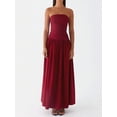 thumbnail image 2 of Red Strapless Ruched Drop Waist Maxi Dress Flowy A-Line Evening Gown, 2 of 7