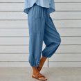 thumbnail image 4 of ABATAB Cotton Linen Pants for Women Button Lounge Harem Trousers Drawstring Elastic Waist Summer Beach Pants Outfits with Pockets, 4 of 7