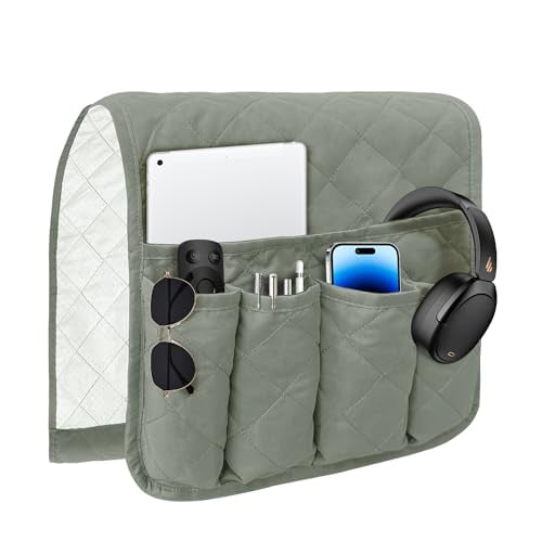 Sofa Armrest Caddy,Waterproof Bedside Storage Organizer,Non Slip Armchair Pockets,Remote Control Holder for Couch,Handy Pouches with 6 Pockets for TV Remote,Phone,Magazine(Grey)