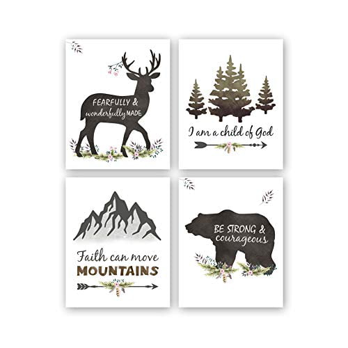 Woodland Inspirational Quote Art Print,Forest Animals Bible Verse Canvas  Poster Picture,Set Of 4(8?x10?,Unframed) Watercolor Nursery Wall Art For  Kids Room Decor 