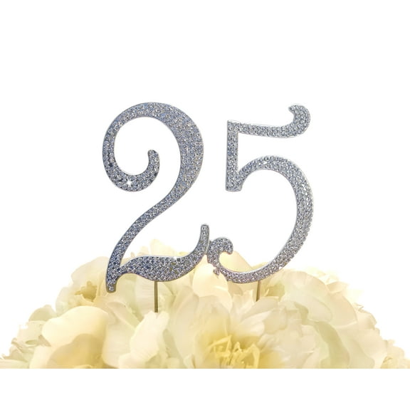 Rhinestone Cake Topper - Number 25- Silver