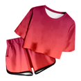 thumbnail image 3 of WOYY Little Girls Summer Outfits Gradient Short Sleeve T-Shirt Shorts Set, Sizes 6-7Y, 3 of 4
