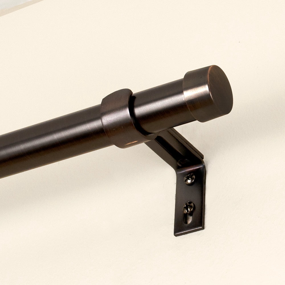 Lumino 1" Plated Oil Rubbed Bronze Cap Adjustable Single Curtain Rod Set, 42"-120"