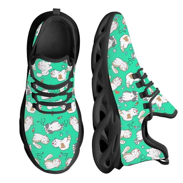 Zapatos de enfermera Kwaii para mujer con estampado de gato de dibujos animados, suela gruesa, cómodos zapatos de punto con cordones, zapatos médicos para mascotas, nuevos