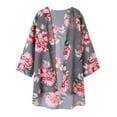 thumbnail image 4 of Aloohaidyvio Women Floral Kimono Cardigans 3/4 Ruffle Sleeve Lightweight Patchwork Flowy Boho Tie Loose Cover Ups, 4 of 5