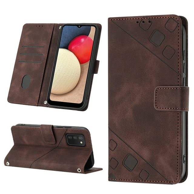 Compatible avec Samsung Galaxy A02S Étui en Cuir PU Gaufré Classique avec Porte-Cartes, Étui Antichoc