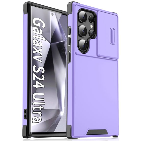 Decase Heavy Duty Military-Grade Phone Case for Samsung Galaxy S25 Ultra with Slide Cover Protection, Wireless Charging Support,Magnetic Stand,Rugged Anti-Slip Matte Shockproof Case,Purple
