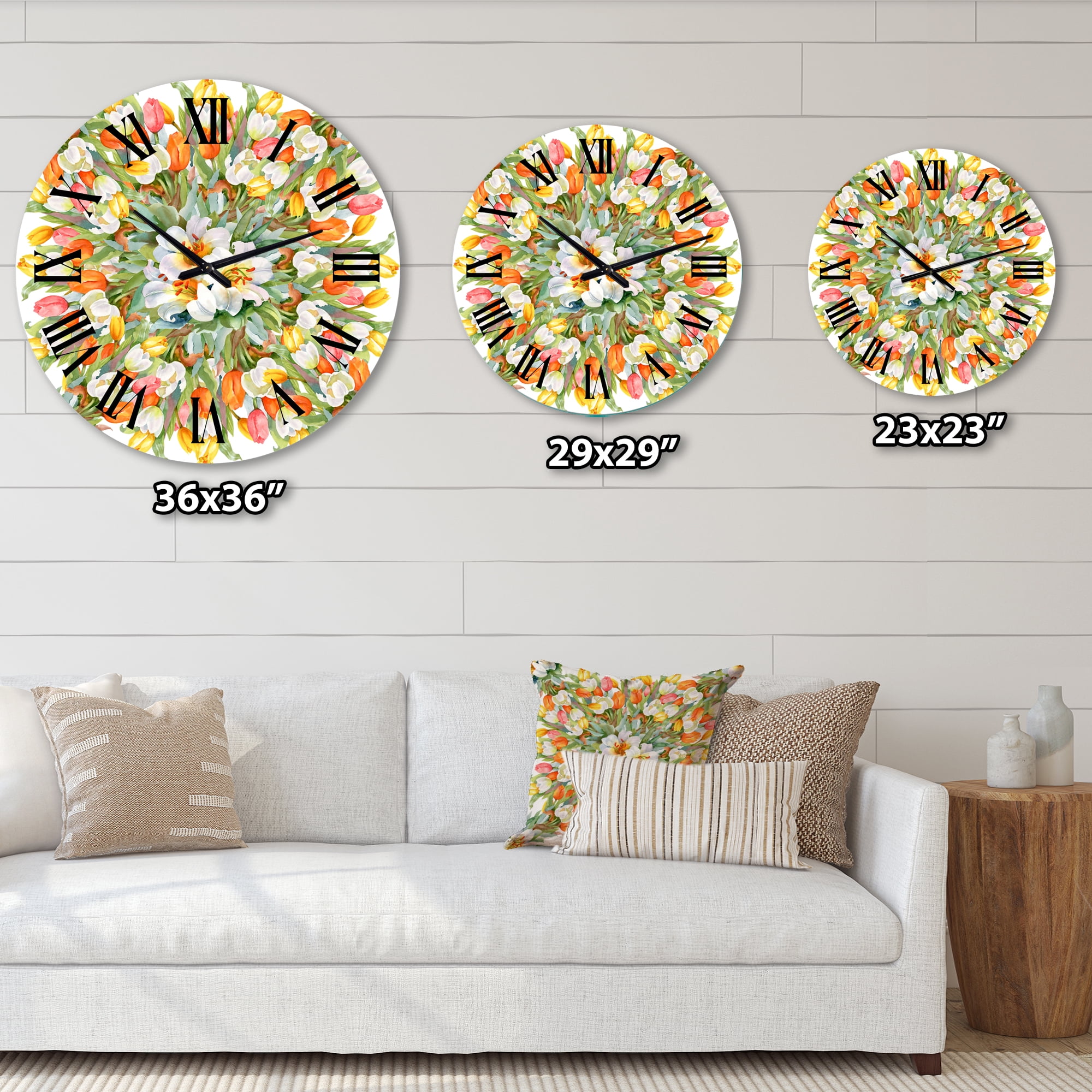 Designart 'Blooming White And Orange Tulips Ii' Traditional Wall Clock