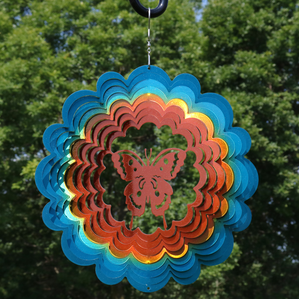 Sunnydaze Butterfly Whirligig Outdoor Wind Spinner with Hook - 12-inch