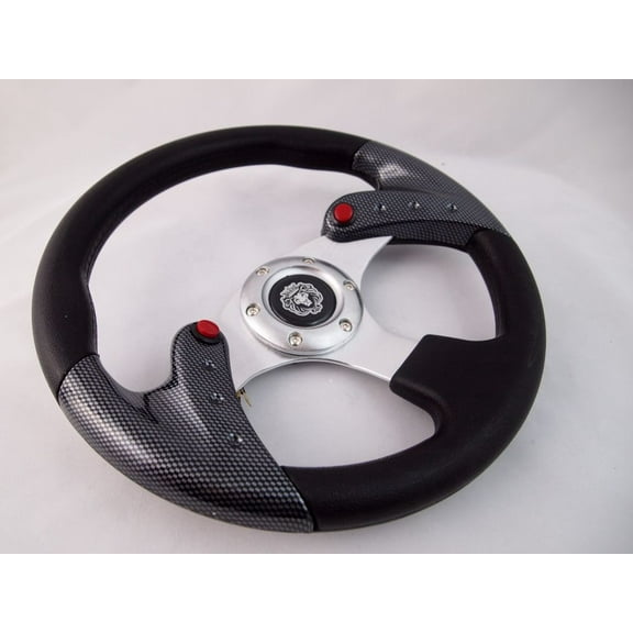 YAMAHA GOLF CART & POLARIS RHINO steering wheel W/ Chrome Adapter 3 spoke CARBON"