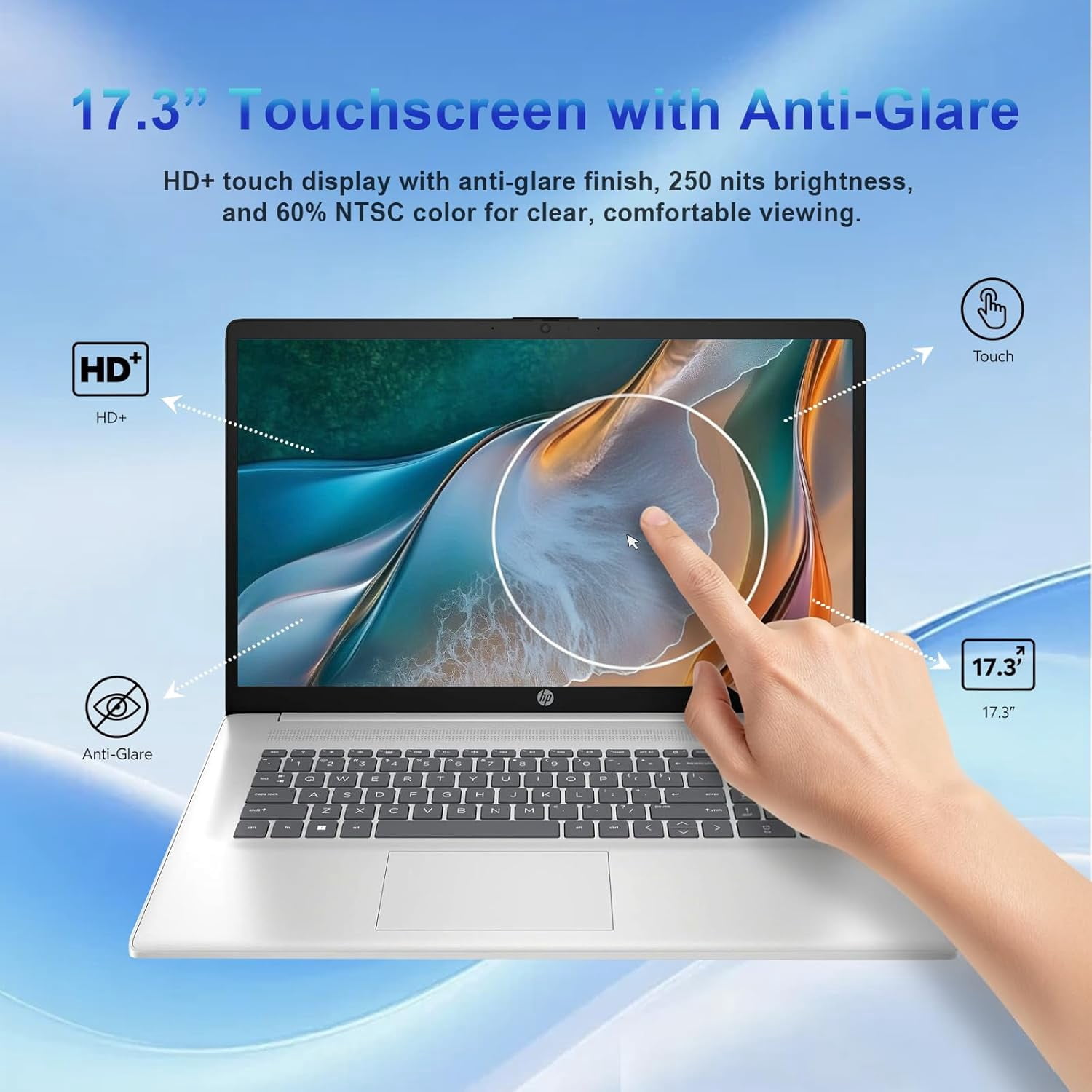 HP 17 Inch Touchscreen Laptop Computer, 17.3" 250 nits Anti-Glare Display, AMD Ryzen 5 7430U, 32GB RAM, 1TB SSD, Windows 11 Pro, AI Copilot, Fast Charge, AMD Radeon Graphics, Wi-Fi 6