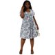 thumbnail image 4 of Women's Plus Size Dress Short Sleeve Inverted Box Pleat Floral Dresses Navy Blue 3X, 4 of 7