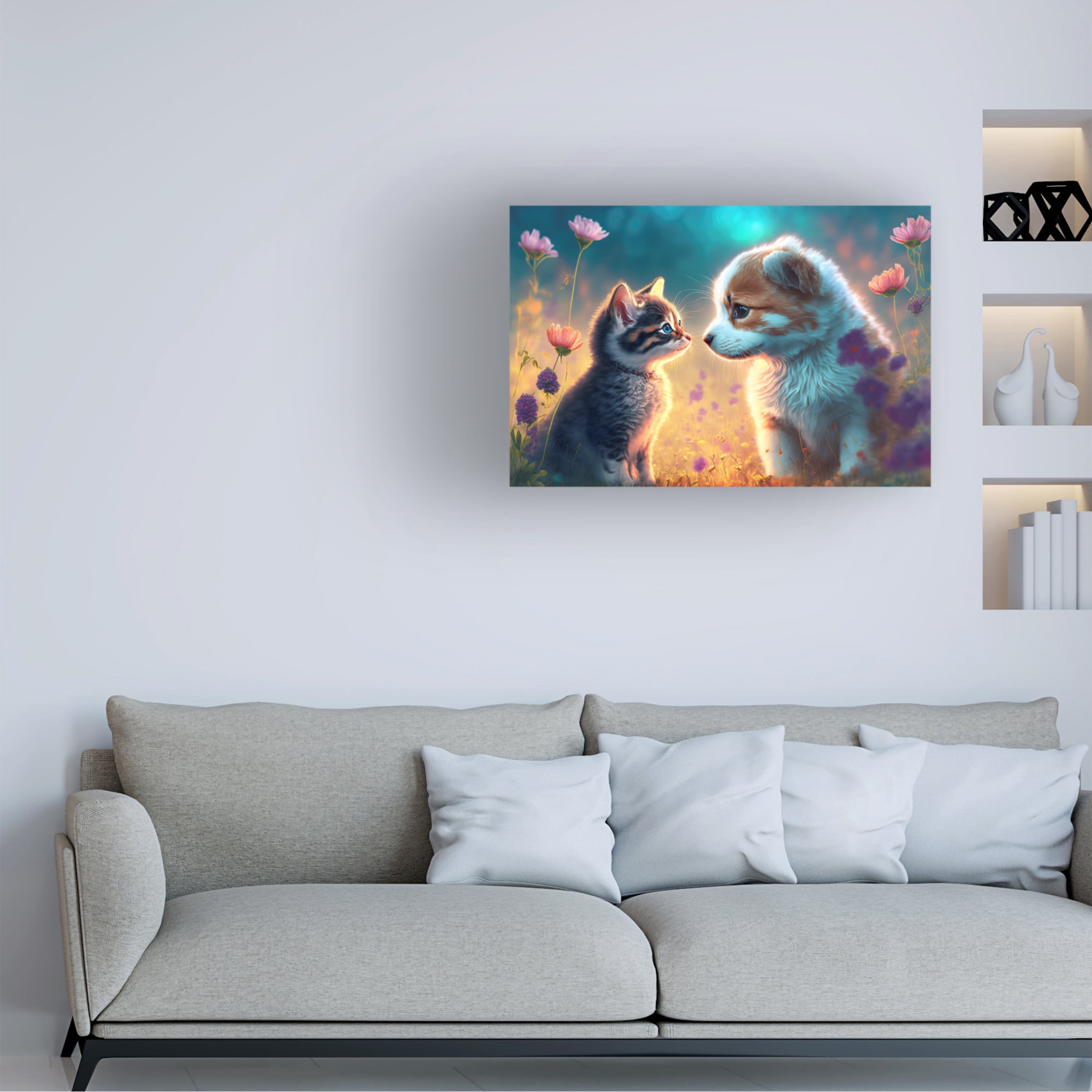 Canvas Wall Art - Ray Heere 'Cats And Dogs 5' Wall Art for Living Room, Bedroom, or Office Décor by Trademark Fine Art - 32 x 22 Inches