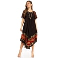 thumbnail image 5 of Sakkas Elisha Mid Length Batik Caftan Embroidered Cap Sleeves Floral Pattern - Black / Red - One Size, 5 of 5
